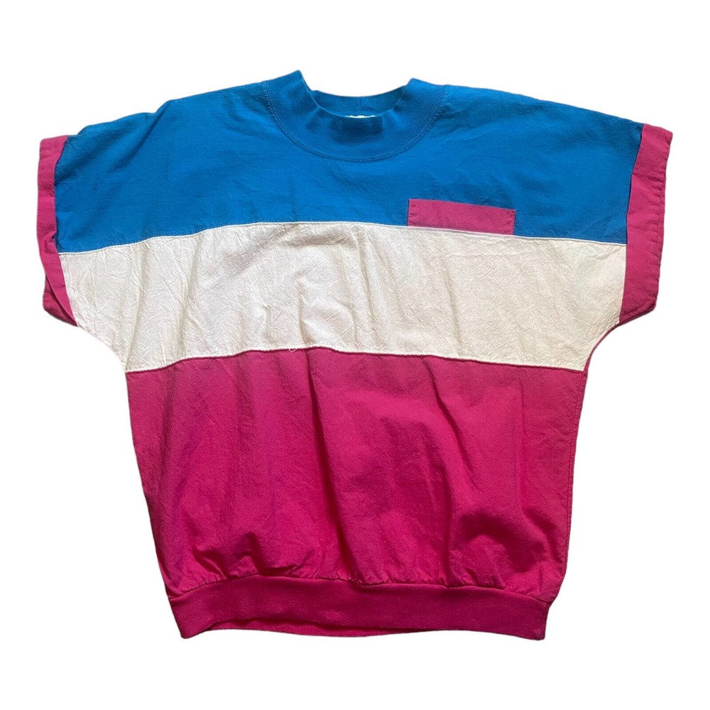 SK Sport Shirt Small Vintage 90s Workout Blue White Pink Sportswear Athleisure